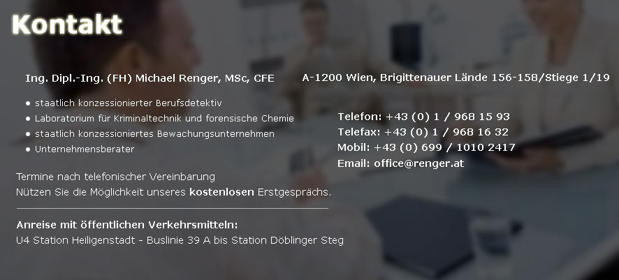 Ing. Dipl.-Ing. (FH) Michael Renger, MSc, CFE - Detektiv Wien, Scheidungsdetektiv Wien, Berufsdetektiv Wien
